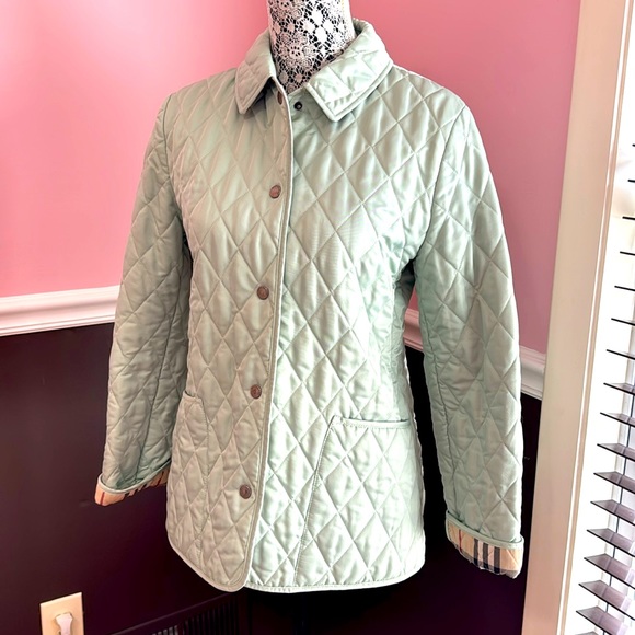 Lightly Worn Burberry Quilted Jacket With Snaps, Authentic Mint Green, S - Picture 1 of 11